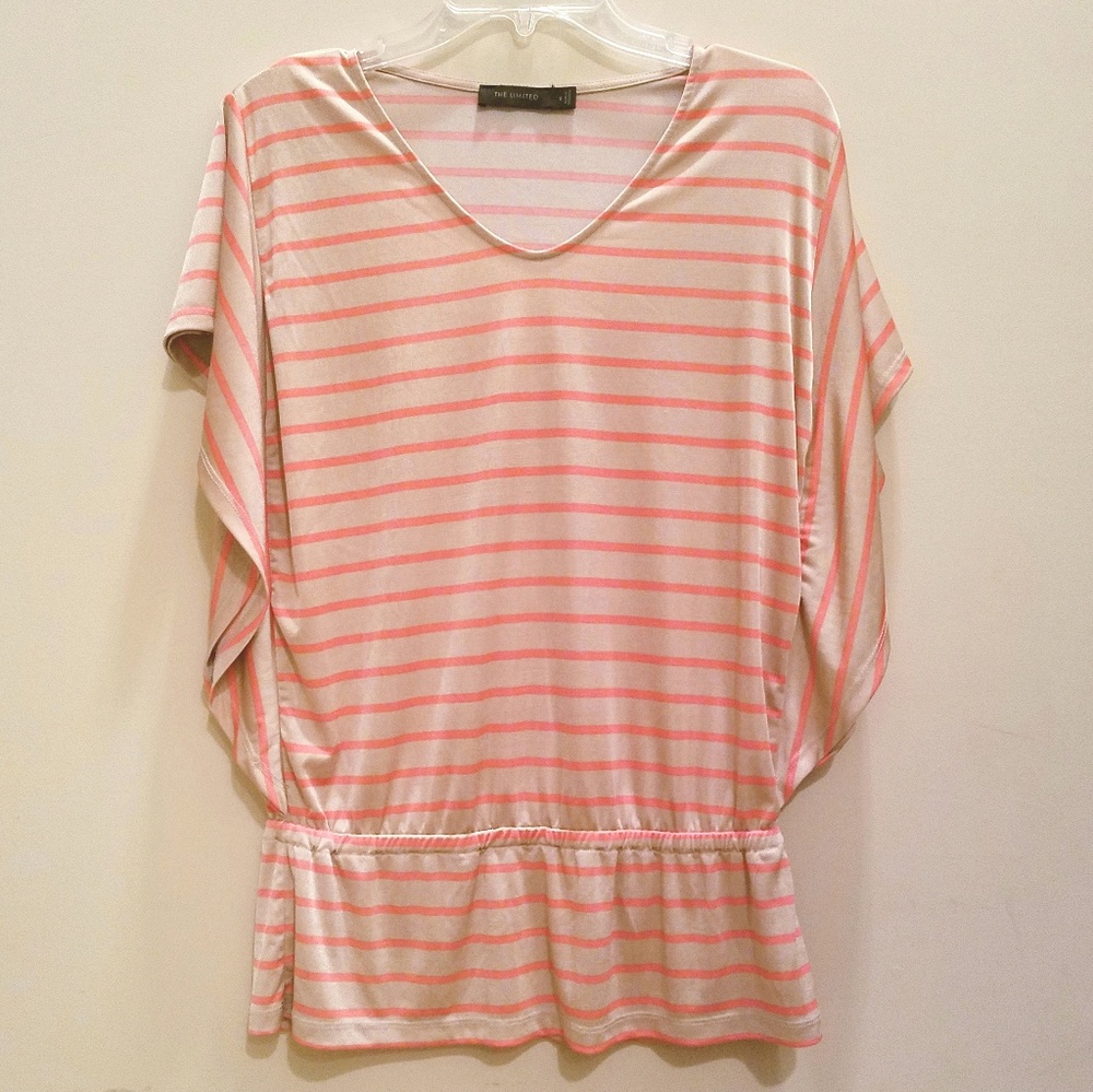 The Limited Tan & Orange Striped Peplum Top-Size S